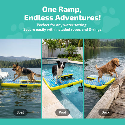 Swonder Inflatable Dog Ramp for Pool, Boat & Dock - Floating Pet Water Ladder with Full Non-Slip EVA Pad & Weight Bags - Stable Portable Dog Dock