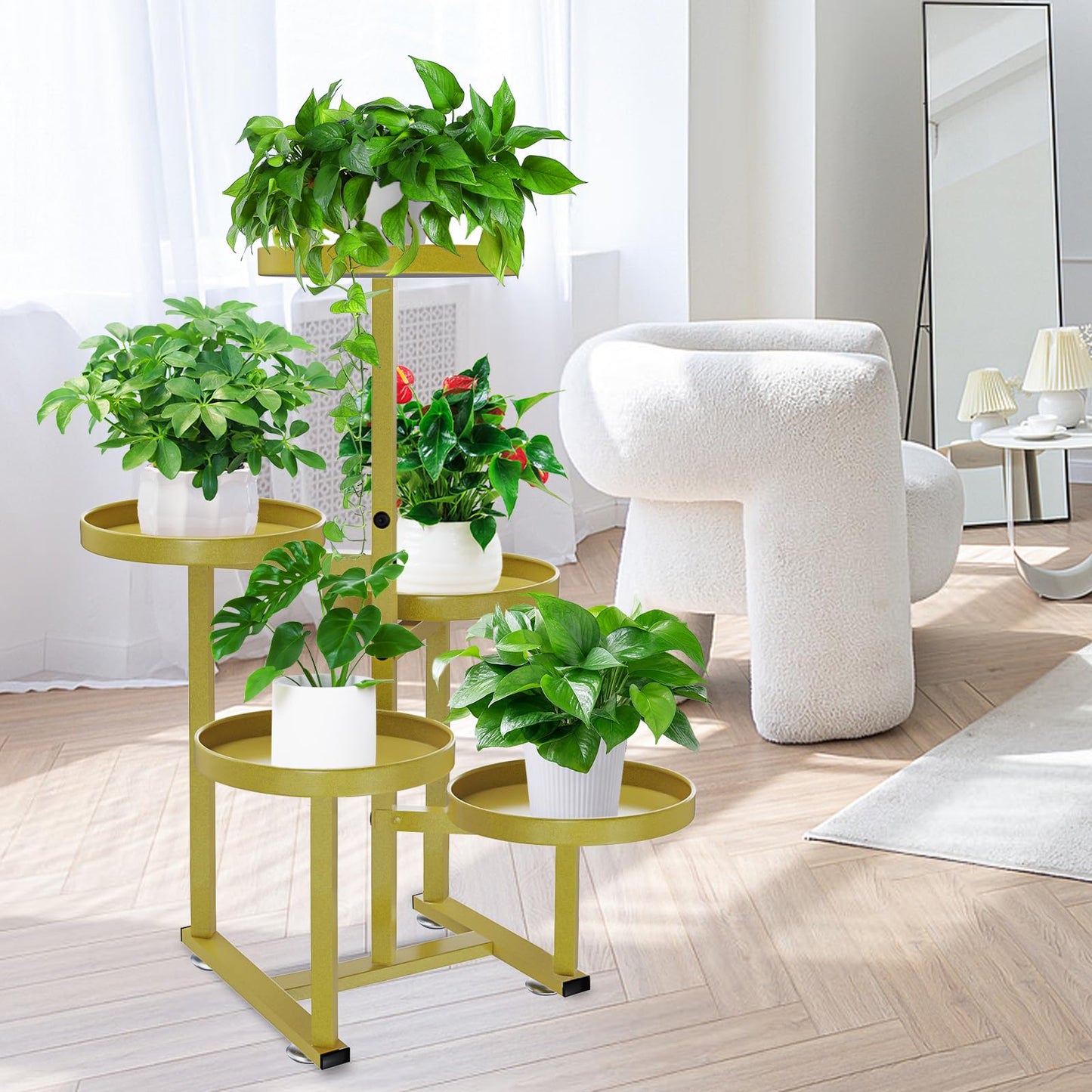 jsyonii Plant Stand for Indoor Outdoor Set of 2, 5 Tier Plant Stand, Metal Corner Plant Shelf Flower Holder Rack for Patio Porch Garden Balcony, Black, Gold