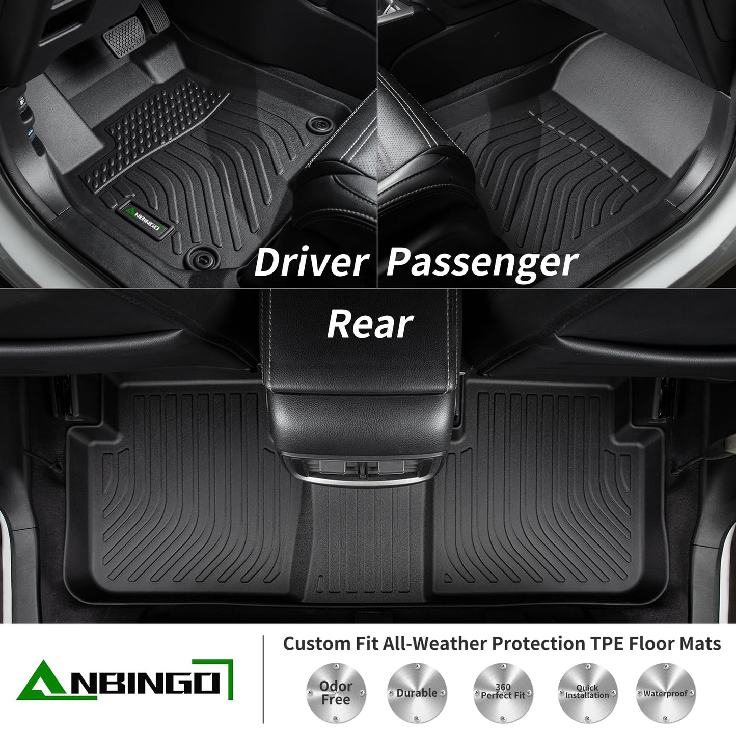 ANBINGO® Floor Mats & Backseat Cargo Liner for Kia Seltos 2024 2025 2026, TPE All Weather Mats 2024 2025 2026 Seltos S, LX, EX, X-Line, Cargo Tray in The Highest Position (Only for U.S.A. and Canada)
