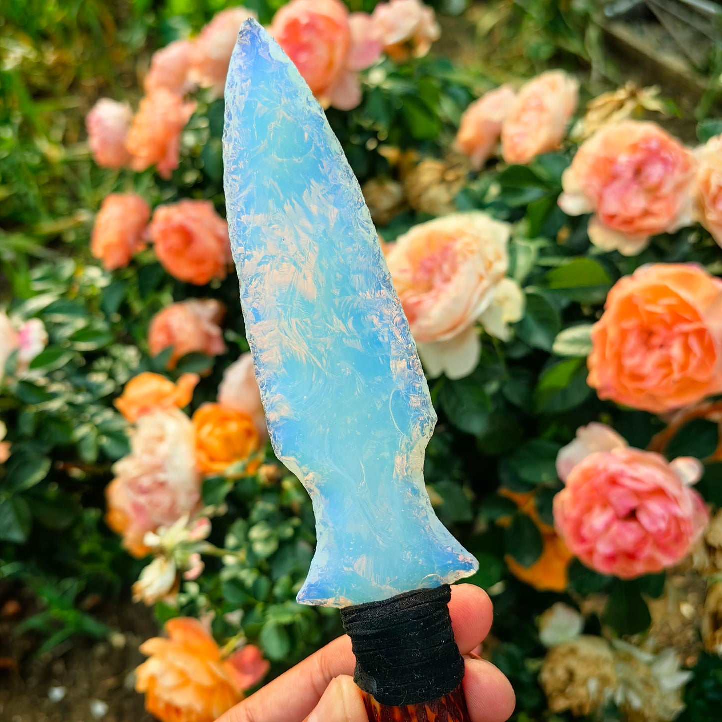 Handmade Opal Obsidian Crystal Arrowhead Knife | Healing Stone for Chakra Balancing | Spiritual Tool, Meditation Gift, Natural Gemstone Decor (Opal Arrow knife2)