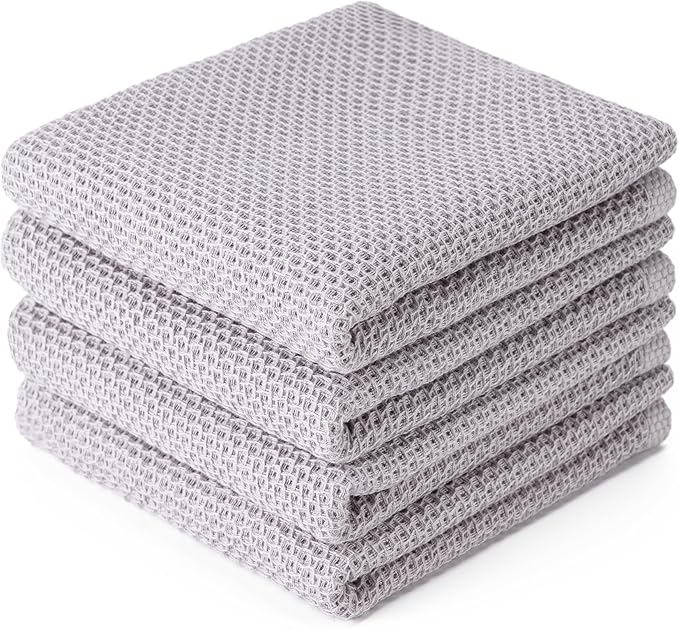 BOOMIBOO 4-Pack Dish Towels, 100% Cotton Waffle Weave, Ultra Soft Absorbent