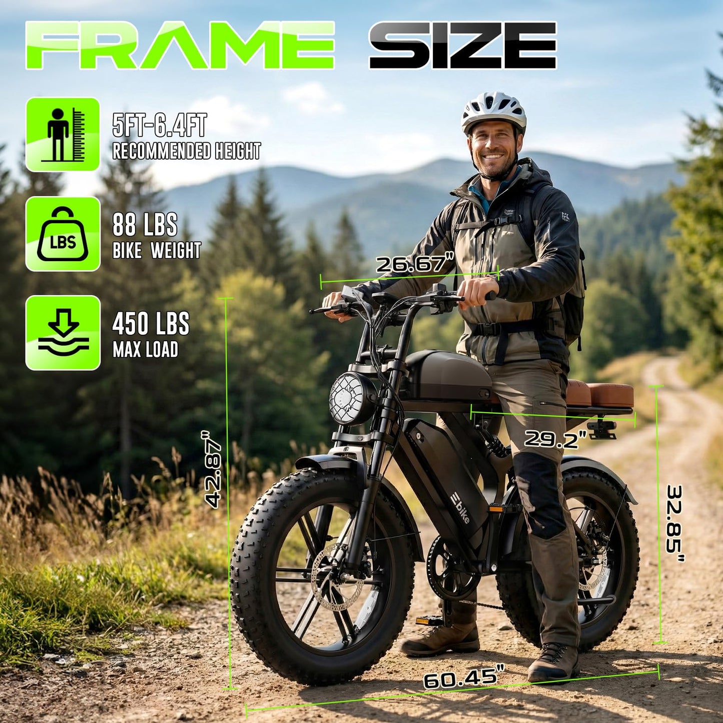 TS TST GRP LLC Electric Bike for Adults, Peak 1500W Motor Retro Ebike, Range 120Miles, 48V 30Ah Removable Battery, 20"x4" Fat Tires, Full Suspension, APP Control, Off-Road E Bike for City Commuting