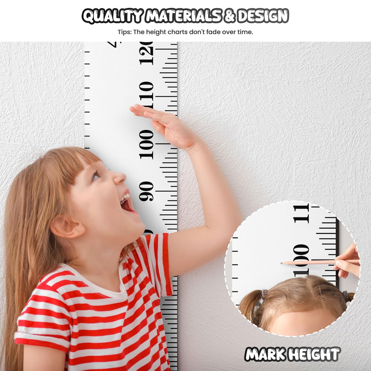 Kids Growth Chart Wall Hanging Baby Height Growth Chart Height Chart for Kids Removable Wall Decor for Kids Canvas Ruler Kids Measuring Chart for Wall Accurate Measurement Child Growth Chart (White)