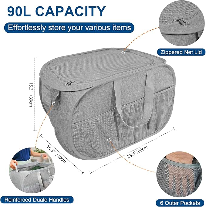 Collapsible Laundry Baskets, Tear Proof Pop Up Laundry Hamper