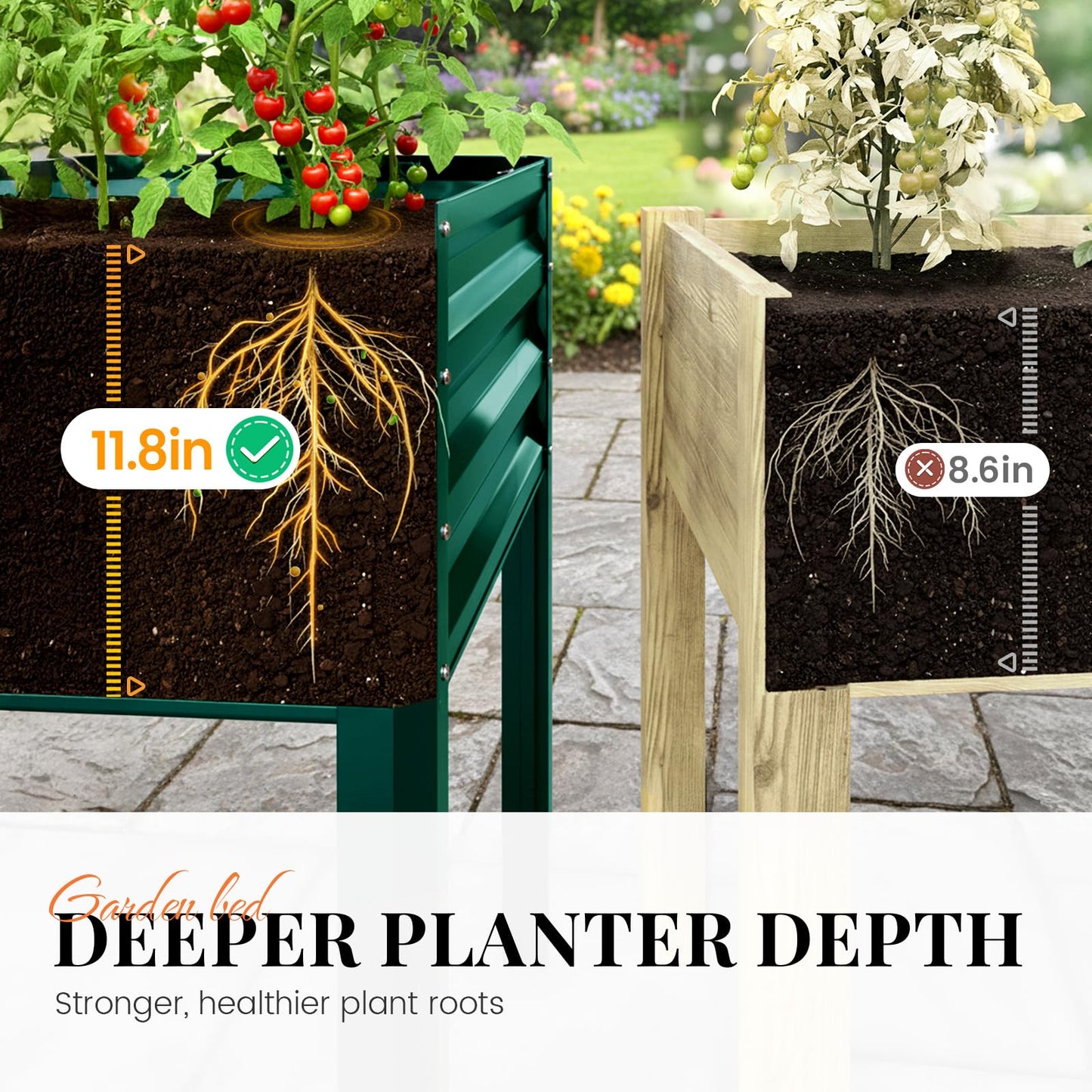 KING BIRD Large Raised Garden Bed with Legs & Storage Shelf Galvanized Elevated Planter Box for Backyard, Patio, Balcony, 400lb Capacity, Green 48×24×31.5 in
