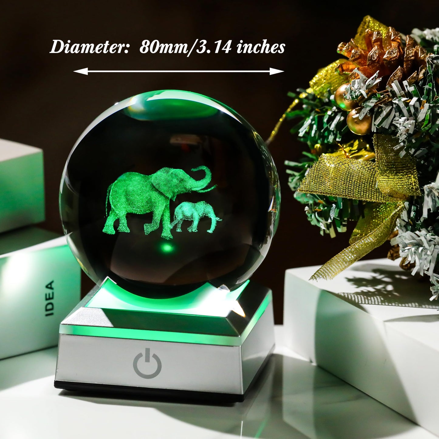 3D Elephant Crystal Ball Figurines Gifts with LED Base - Elephant Gifts for Women Mom on Christmas Birthday Mother Day Glass Elephant Statues Gift for Elephant Lovers Elephants Desk Decor Night Light
