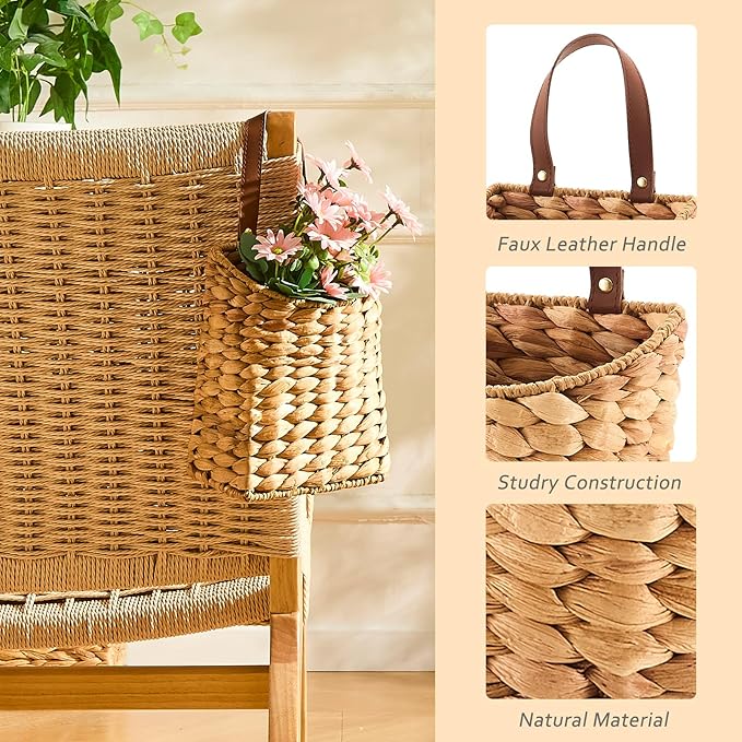 Wall Hanging Pocket Basket Portable Water Hyacinth Storage Basket Decorative