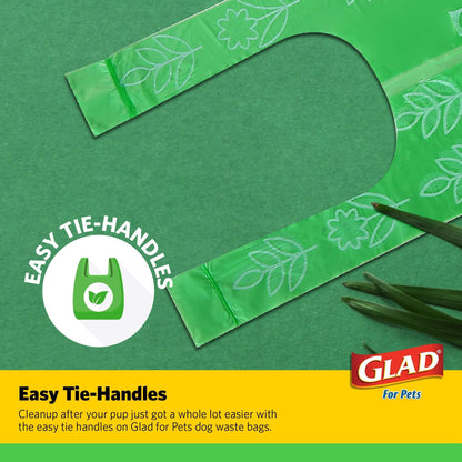 Glad for Pets Dog Waste Bags, Lavender Scent - Leak Proof and Strong Disposable Dog Poop Bags for Dogs, Easy Tie Handles for Clean Up, Scented Doggie Bag Rolls, 120 Count