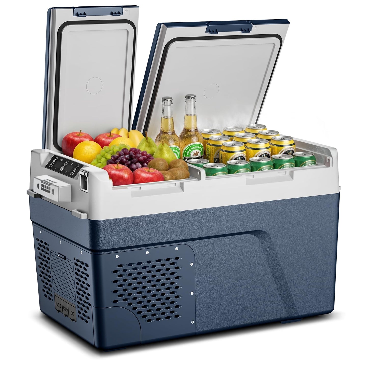 Feelfunn 12 Volt Refrigerator Electric Cooler - 40QT(38L) Dual Zone Portable Fridge, Car Fridge -4℉~68℉, Car Refrigerator 12/24V DC 100-240V AC, Portable Freezer for Travel Camping RV Home - Blue