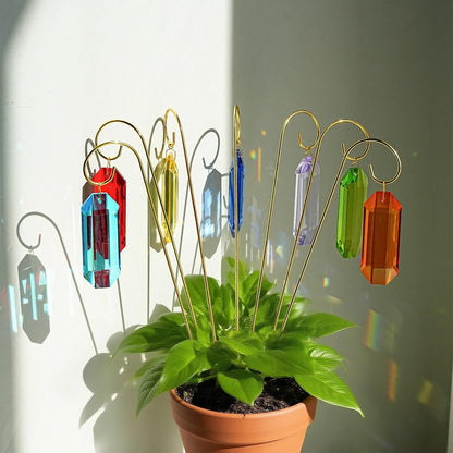 H&D HYALINE & DORA 7 Pack Crystal Suncatcher Prisms 13.7 '' Sun Catchers Indoor Window Small Trellis Golden Plant Suncatcher Stake for Potted Plants Indoor Decoration