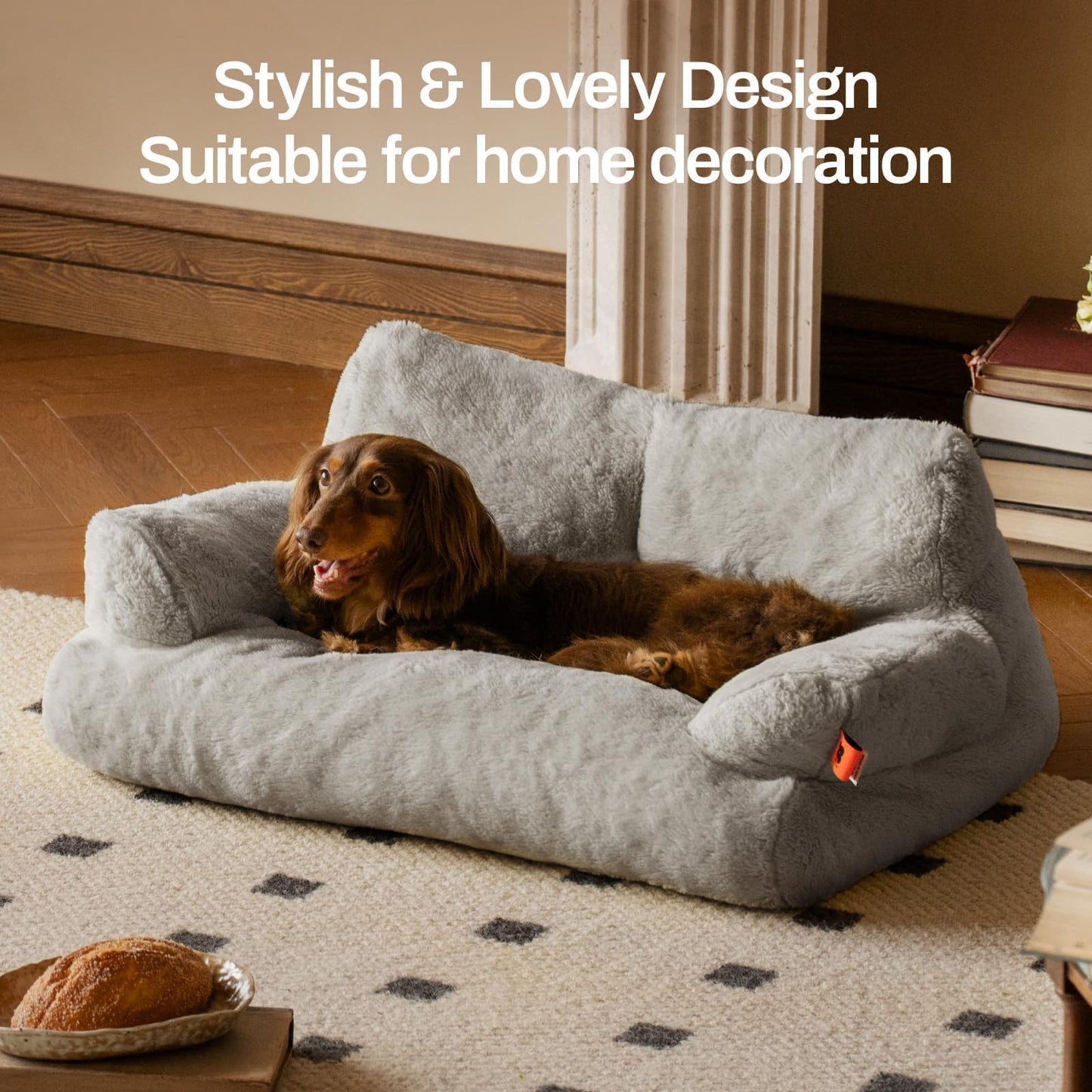 MEWOOFUN Stylish Cat Bed for Indoor Cars Large - Fluffy and Soft Cat Sofa Bed Small Dog Sofa Bed for Dogs and Cats - 66x48cm Cute Cat Bed Couch with Non-slip Bottom, Grey