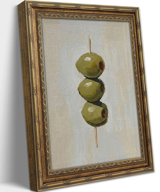 Gold Framed Wall Art Vintage Dirty Martini Olives Wall Art Retro Green Olives Cocktail Bar Cart Wall Decor Picture Summer Trendy Minimalist Kitchen Poster Print for Living Room Dining Room 9x11in