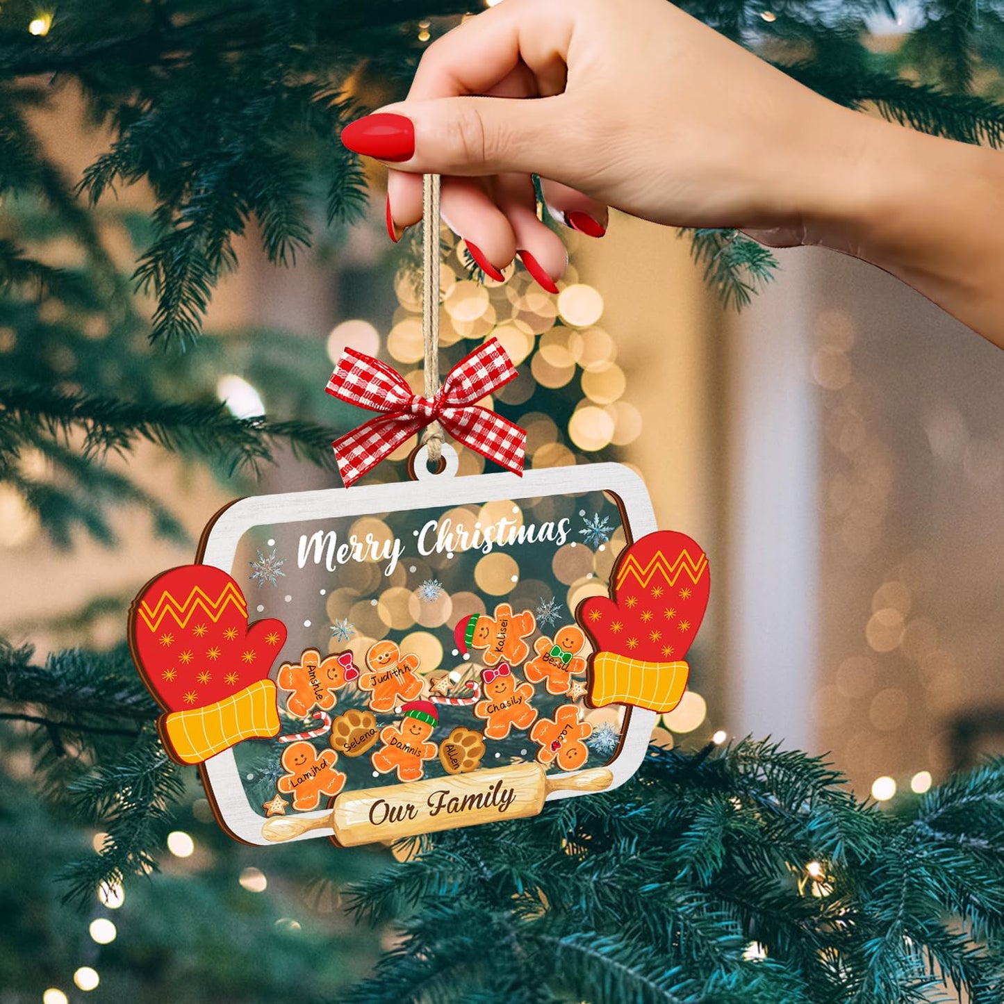 Funny Family Shaking Gingerbread Christmas Ornament DIY 1-15 Names New Year Party Home Decoration Xmas Tree Hanging Ornament Keepsake Gifts for Family Friend (Style 1)