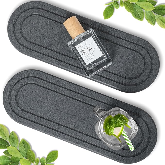 2PCS Water Absorbing Stone Tray, Fast Drying Diatomite Stone Sink Tray