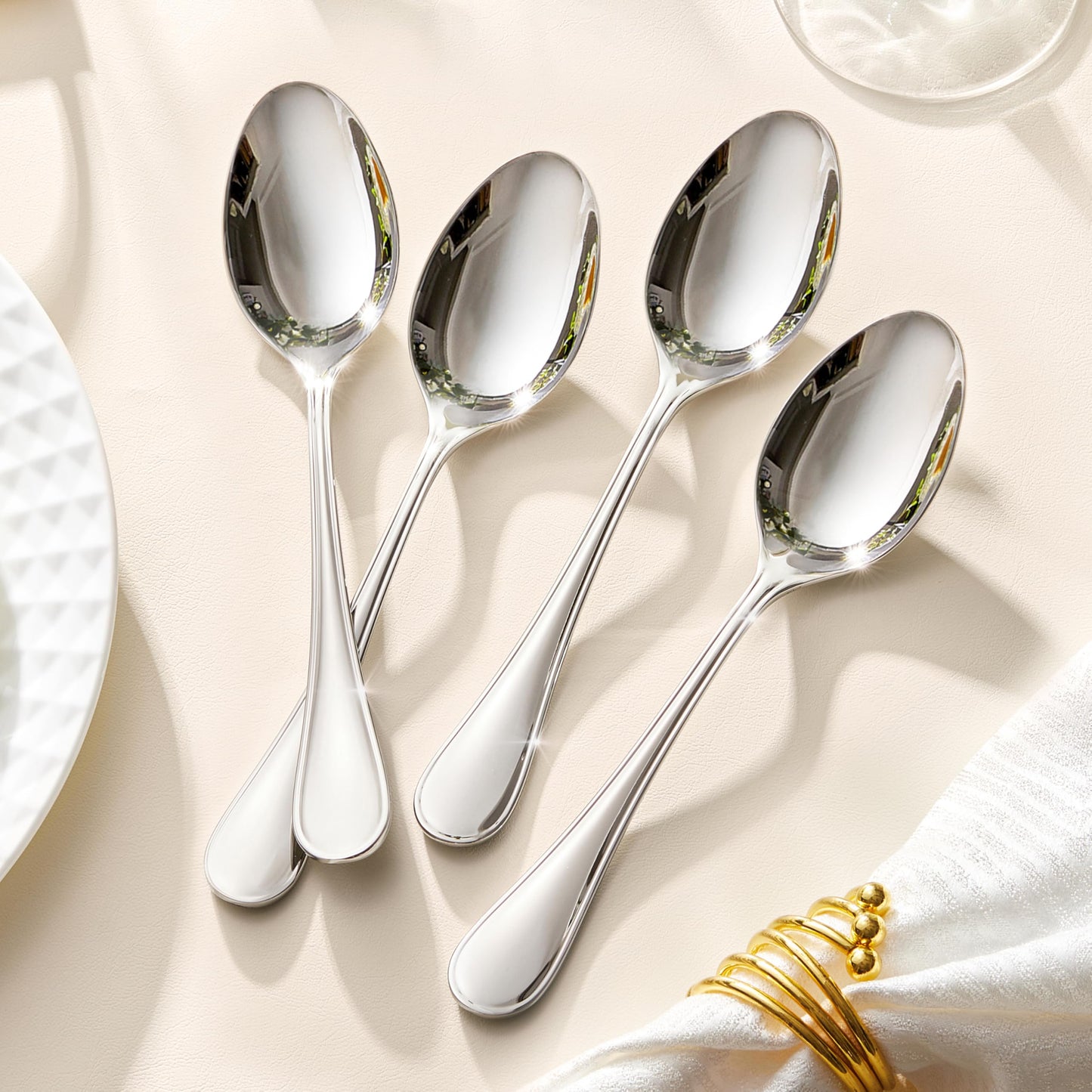 KINGSTONE 12 Piece Teardrop Dinner Spoons(8.14 inch), 18/10 Stainless Steel Spoon Set, Premium Table Spoons, Durable Metal Spoon for Home, Kitchen, Restaurant, Mirror Polished, Dishwasher Safe