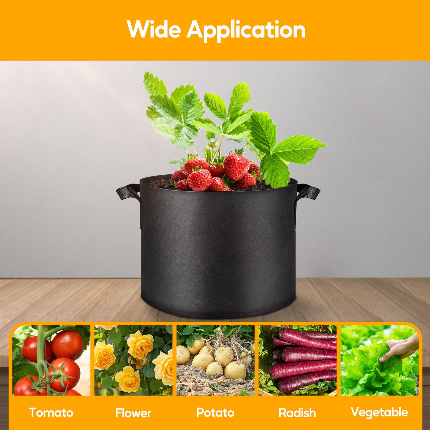 Simple Deluxe Grow Bags 15 Gallon 5 Pack Planter Pots with Handles, Thickened Nonwoven Fabric Aeration Cloth Bag, Heavy Duty Gardening for Tomoato, Potato, Vegetable and Flowers, Black with 5 Labels