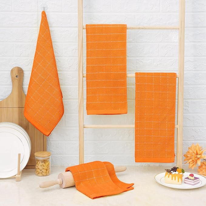 Homaxy 100% Cotton Terry Kitchen Towels, Checkered Designed, Soft and Super