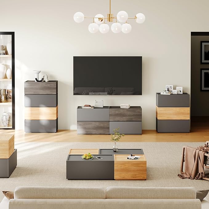 Modern Nightstand Stackable Storage Drawers, Modular Bedroom Furniture Set