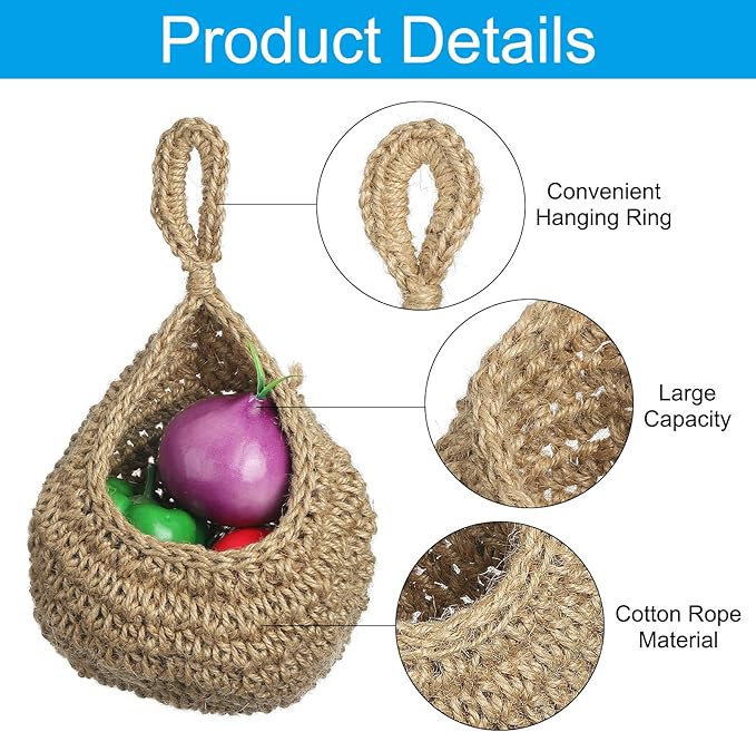 PATIKIL Hanging Fruit Baskets for Kitchen, Large Size Teardrop Home Decor