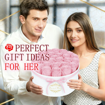 27 Forever Flowers in a Luxury Suede Box, Preserved Roses Birthday Gifts for Women, Romantic Anniversary Wedding Gifts for Women Her Girlfriend Wife Pink
