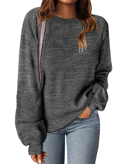 MEROKEETY Women's 2025 Fall Winter Oversized Pullover Sweater Trendy Crew Neck Long Sleeve Heathered Knit Jumper Tops