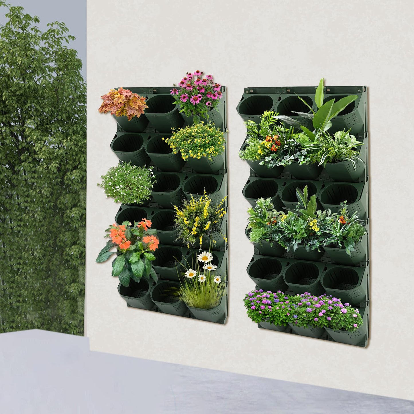 AGULIUM 36 Pots Wall Planter, Vertical Garden Planter, Stackable Wall Mounted Flower Pot Holder, Green Plant Wall for Flower Herbs Vegetables Grass Plants for Indoor Outdoor Garden Balcony Patio