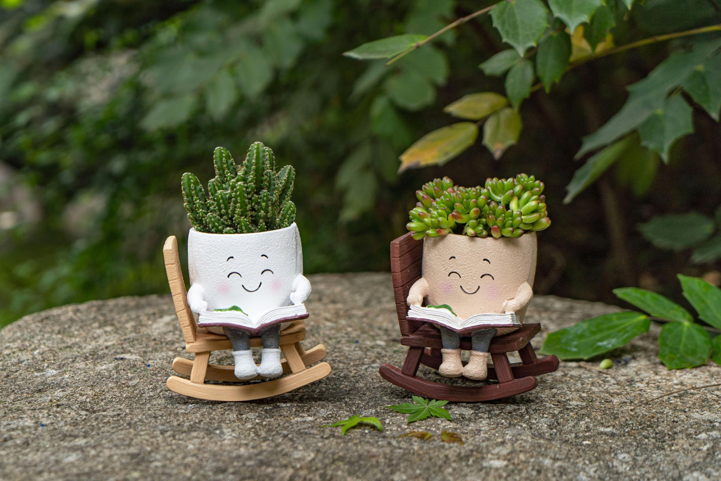 RZOIKZOI Rocking Chair Smiley Face Planter with Drainage Hole, Cute Plant Pots for Indoor Outdoor Plants,Unique Flower Pot for Succulents, Gift for Mother's Day, Birthday, Christmas