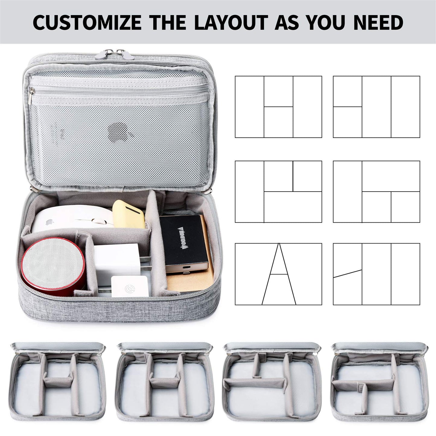 Lanola Travel Cable Organizer Bag, Electronic Accessories Case Portable Double Layer Cable Storage Bag for Cord,phone,Charger, Flash Drive, Phone, SD Card,Personal Items - (Grey)