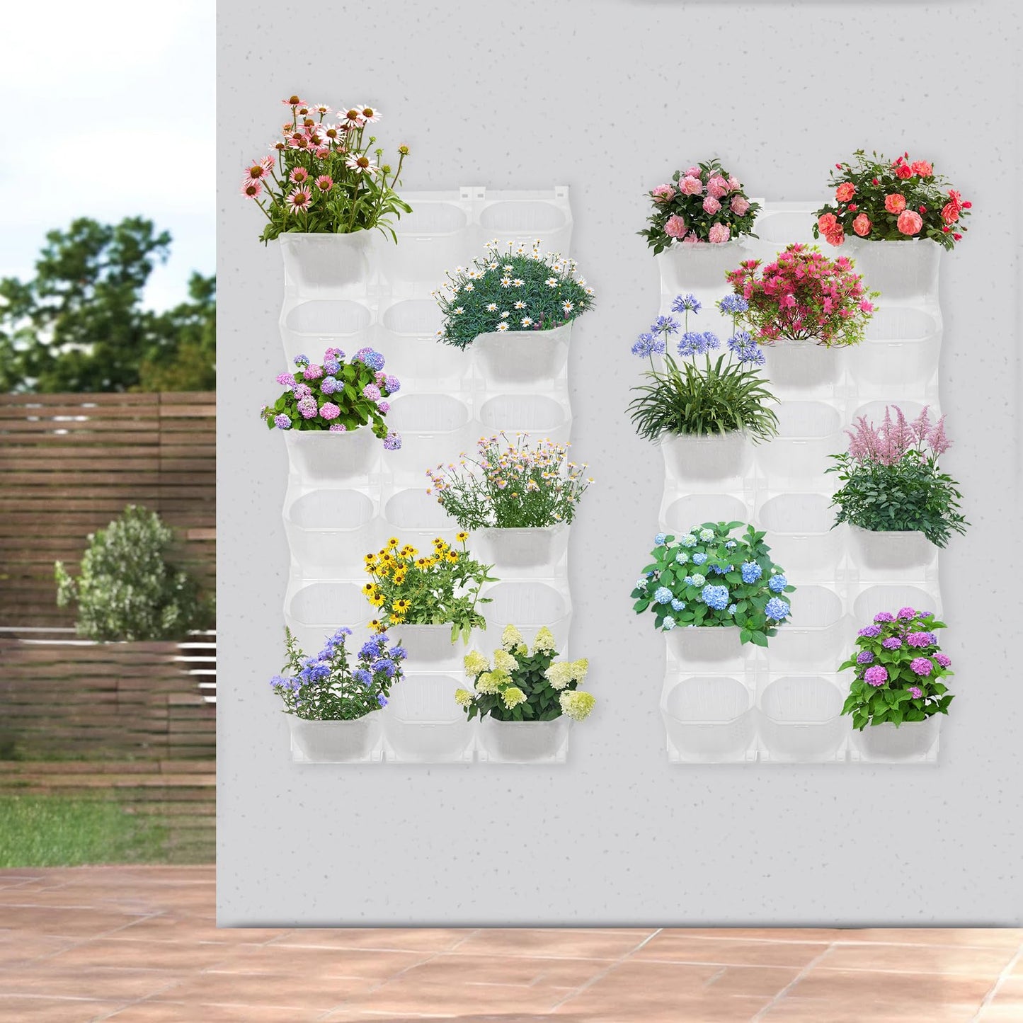 RocoReny Wall Planter Vertical Garden Planters, Hanging Flower Pot Holder Box w/36 Non-Woven Fabrics Vegetable Hanging Pocket Holder Flowerpot for Porch Patio or Garden Decor (White)
