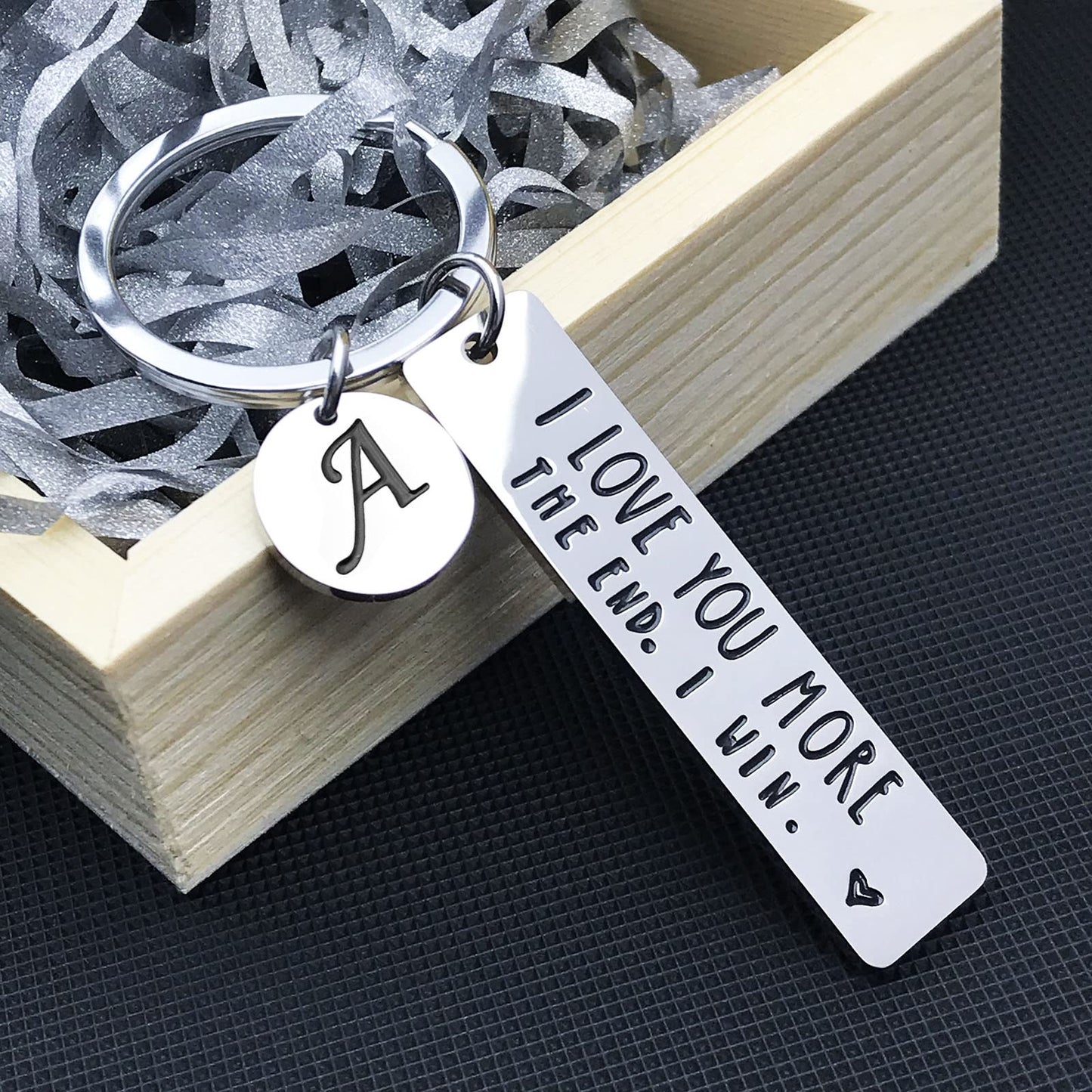 OUMILAN I Love You More The End I Win Keychain with 26 Letters for Boyfriend Girlfriend Couple Bithday Valentines Day Gifts (Letter A)