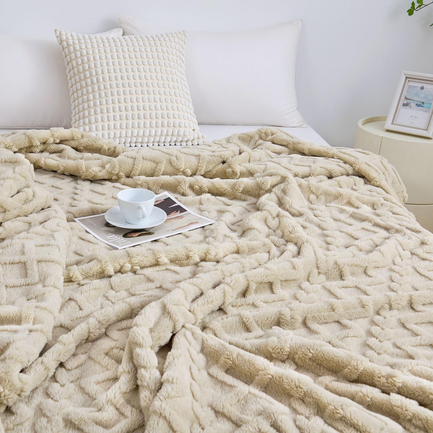 Aganear Fleece Throw Blanket - Cozy Soft Lightweight Fuzzy Throw Blanket for Women Portable Throw Blankets for Couch, Warm Present for Birthday, Christmas, Halloween, Housewarming(50"x60", Khaki)
