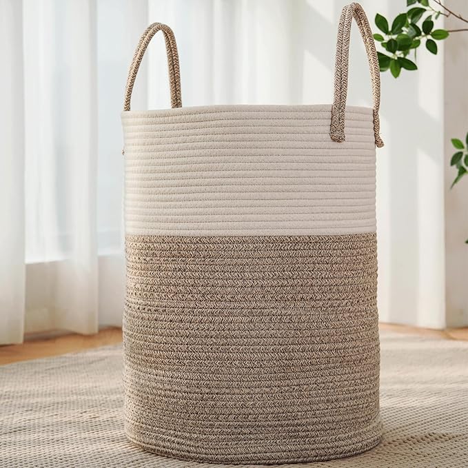 Large Woven Laundry Basket Hamper, 80L Cotton Rope Storage Bin