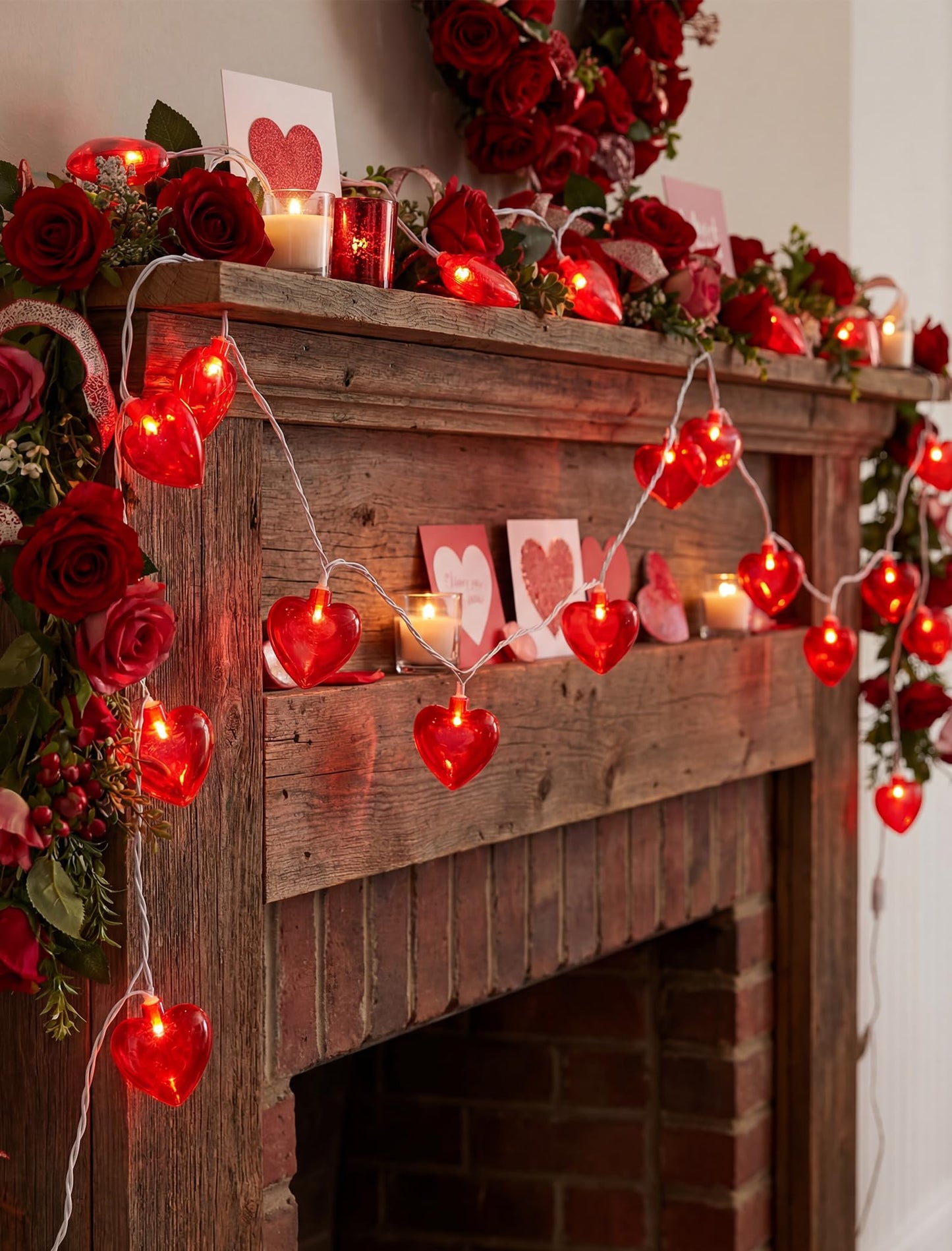 Valentines Red Heart String Lights Plug in, 8.5Ft Outdoor Valentine's Day Decorations Lights with 10 LED Red Heart Lights, Heart Fairy String Lights for Indoor Home Window Wedding Party Xmas Decor