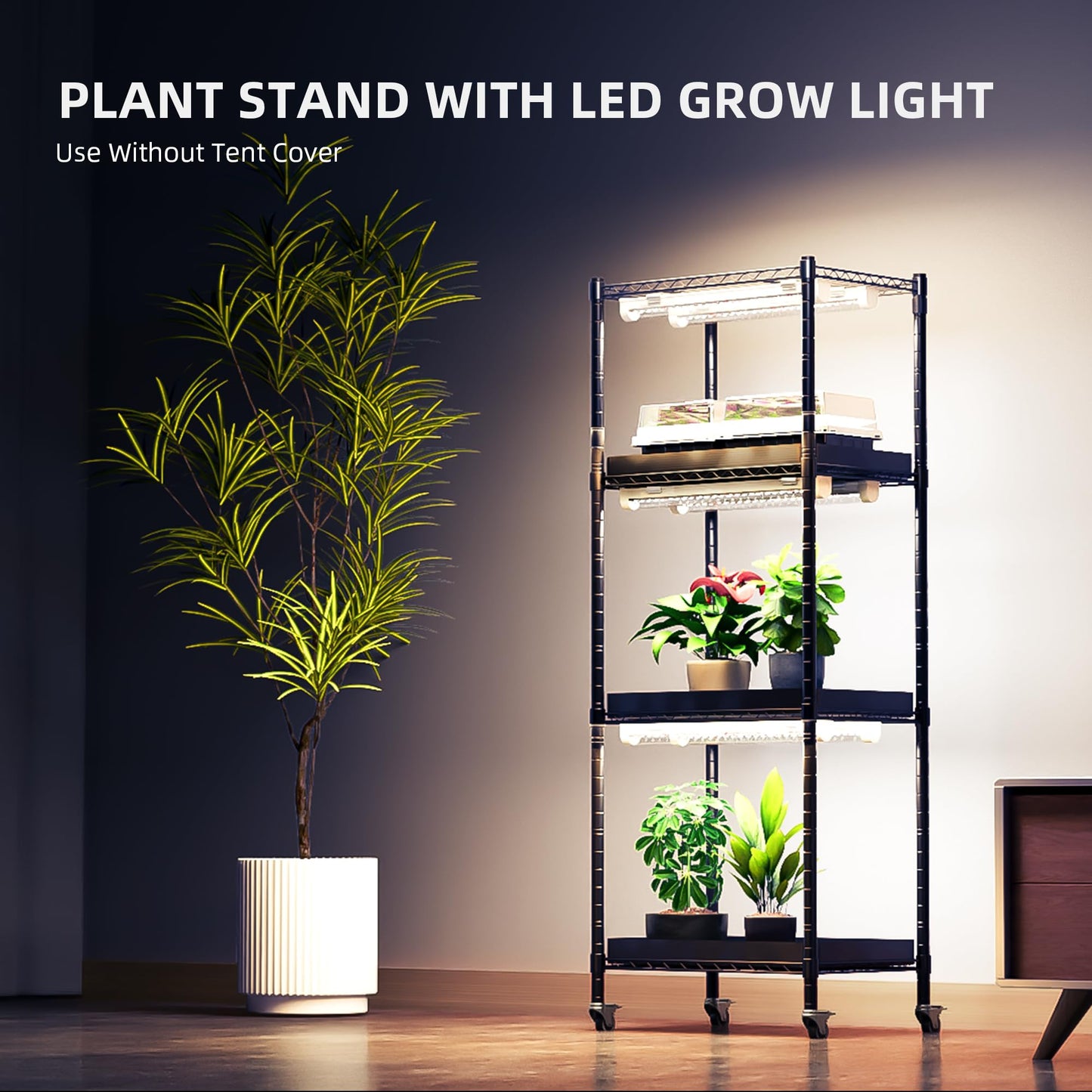 Spider Farmer 2025 Plant Stand with Grow Light, 4-Tier Rack 6Pcs 12" Full Spectrum 5000K LED Grow Lamps and Tent Cover Height Adjustable Small Greenhouse for Seedling Plant Indoor 16Lx12Dx47H (Update)