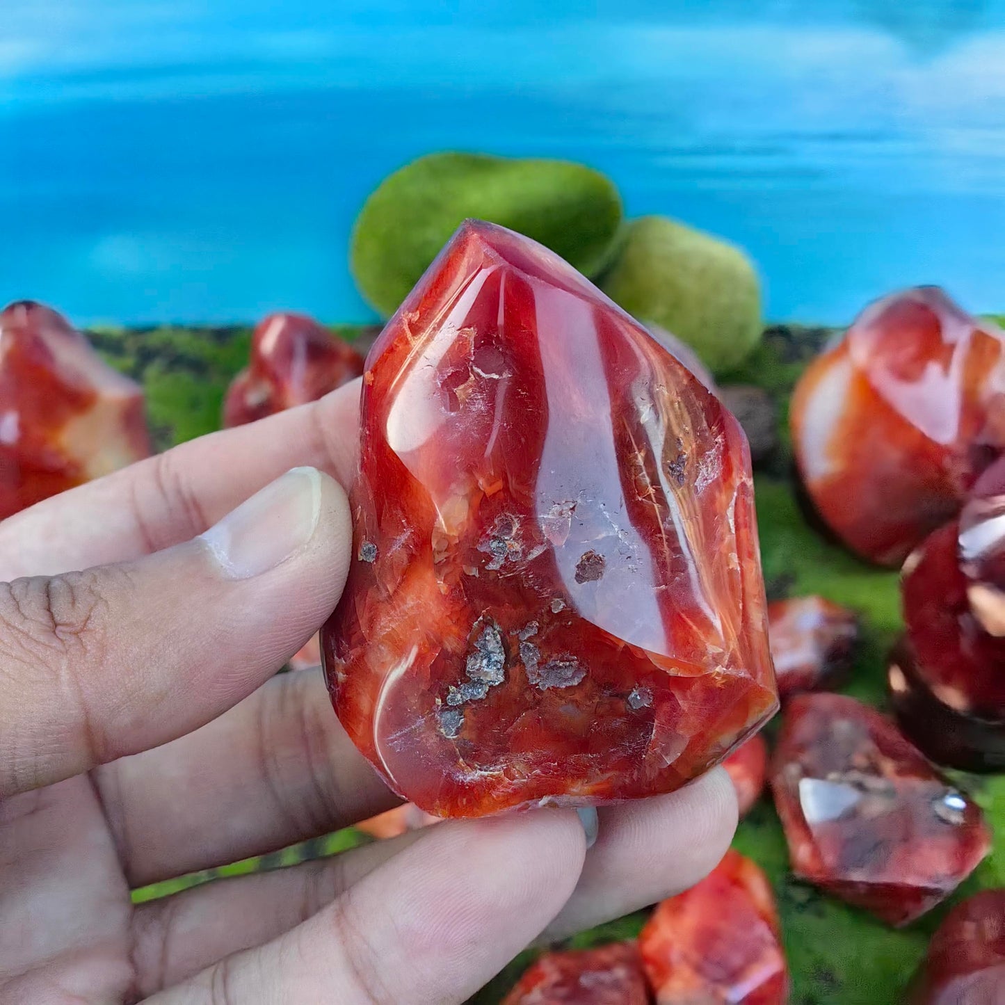 Natural Carnelian Flame Carving Crystal Red Agate Tower Point Reiki Mineral Office Home Decor Gift Healing (400g-500g)