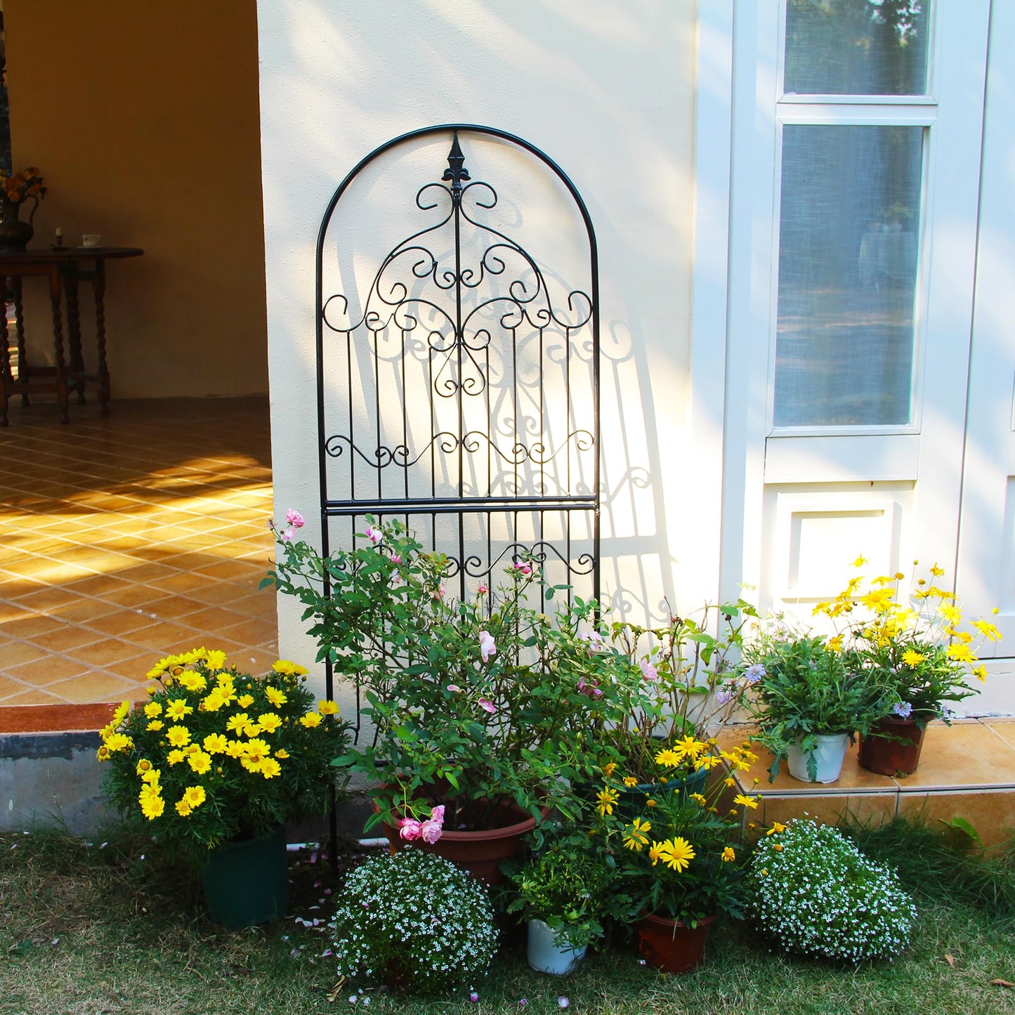 SCENDOR Garden Trellis for Climbing Plants 59" H x 21.6" W Metal Unique Design Decorative Garden Structure Weather-Resistant Trellises Outdoor Decor Flowers Roses Vine Ivy Clematis