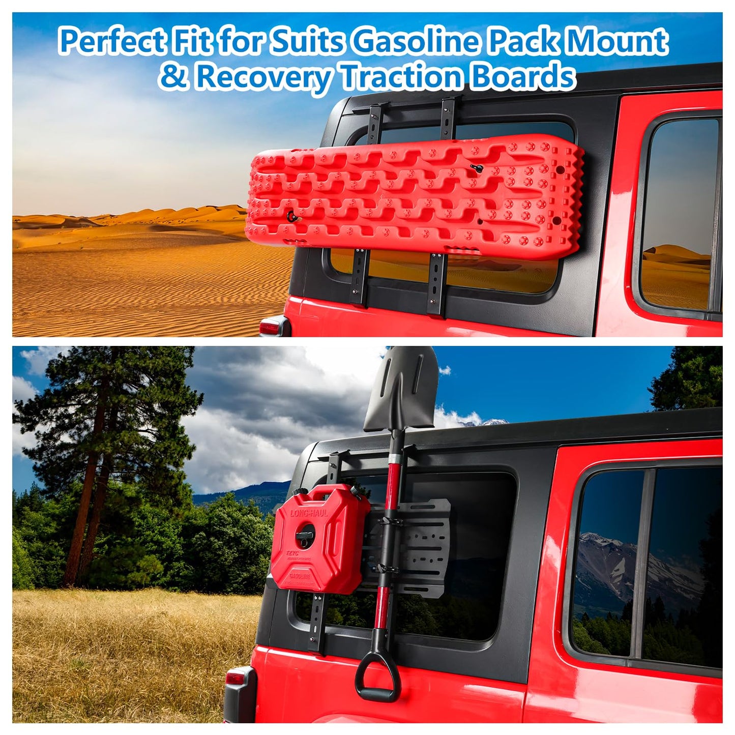 Rear Window Storage Molle Panel Kit for Jeep Wrangler JL 2018-2024 - Cargo Bracket Mounting Plate Kit with Recovery Traction Boards and Shovel Mount