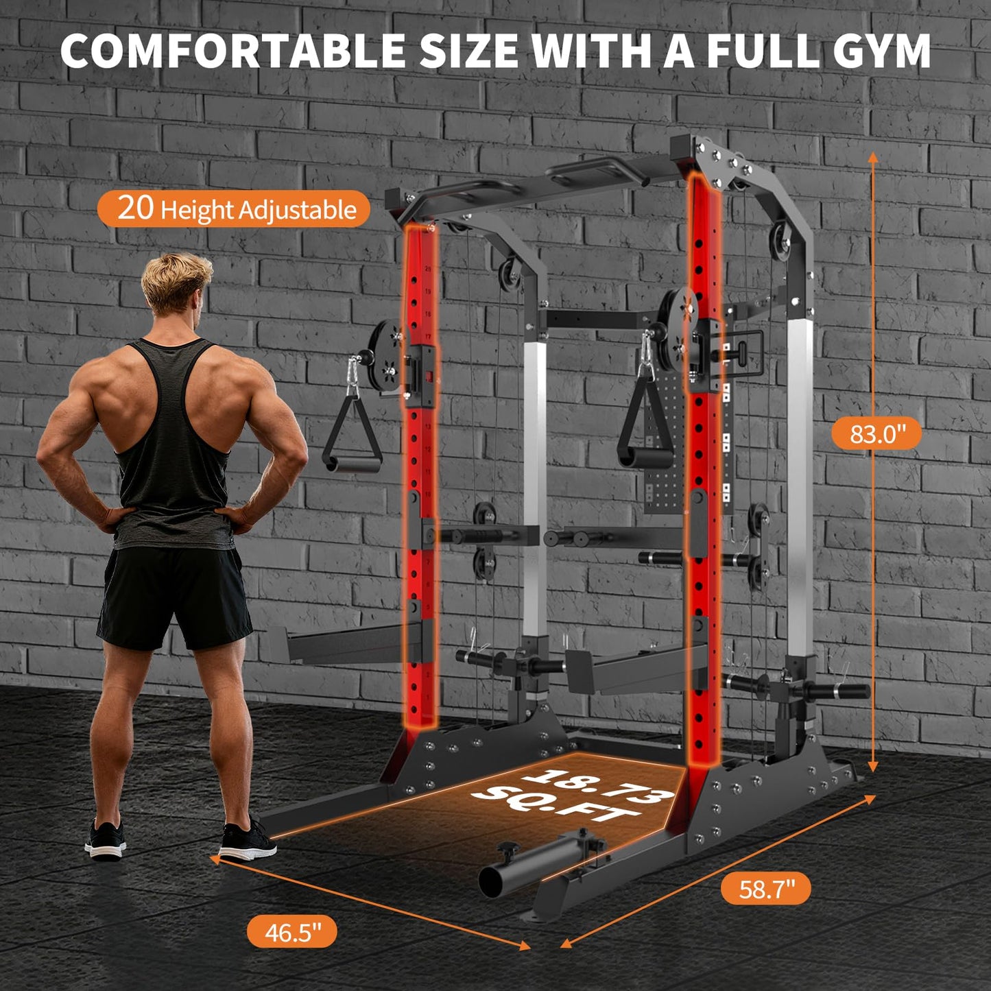 Garvee Power Cage, 2000LB Power Rack with Independent Dual Pulley System, Multi-Function Workout Cage Home Gym Workout Machine for Cable Crossover