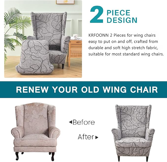 KRFOONN Wingback Chair Covers Slipcovers 2 Piece Stretch Wing Chair Covers