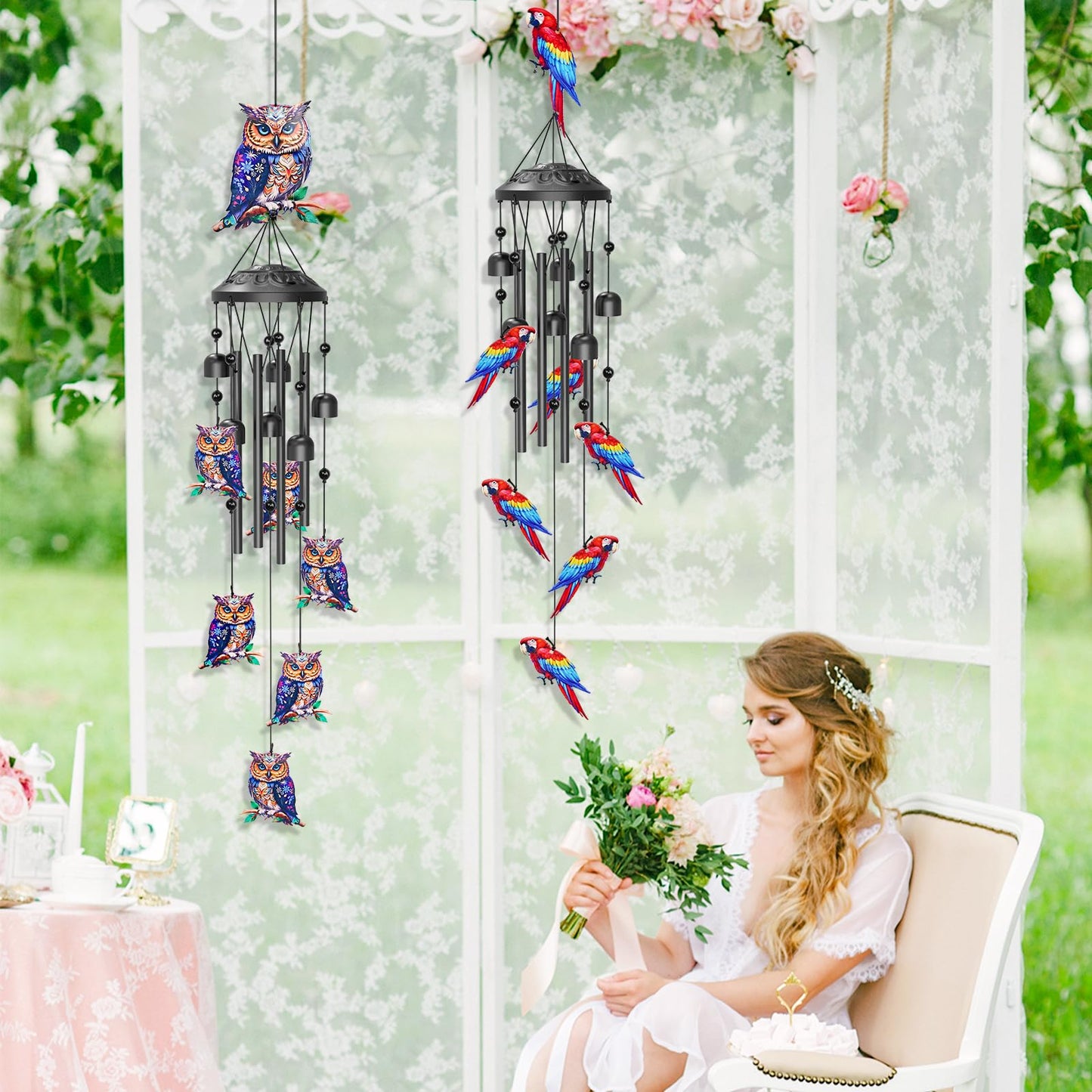 VeyFolzin.st 35" Wind Chimes for Outside, Hand-Tuned Aluminum Windchimes with 6 Bells & Parrot Decor, Rustproof Metal Chimes for Garden Patio Porch, Sympathy Memorial Gift for Mom Women(Parrot)