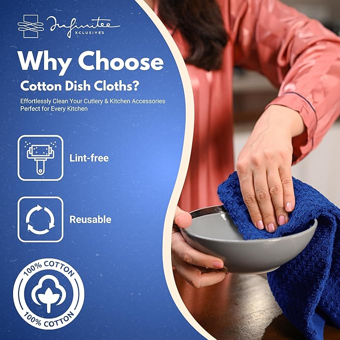 Infinitee Xclusives Premium Dish Cloth 100% Cotton 12 x 12 Inches |Pack of 4|