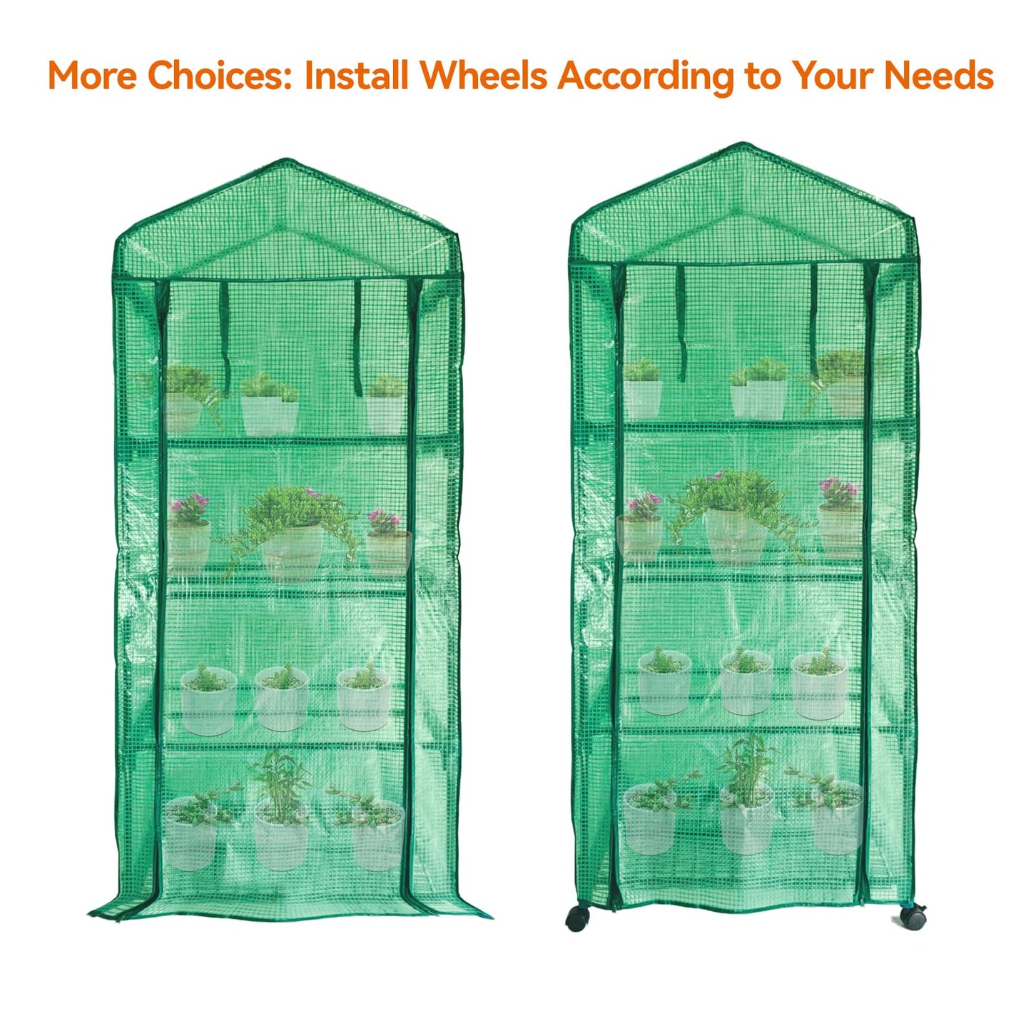 Grandhom Mini Greenhouse,4 Tier Small Portable Greenhouses Kit with Caster Wheels and Roll-up Zipper PE Cover,Green House for Indoor Outdoor Seedling and Plant Growing 27.6" L x 19.7" W x 65" H,Green