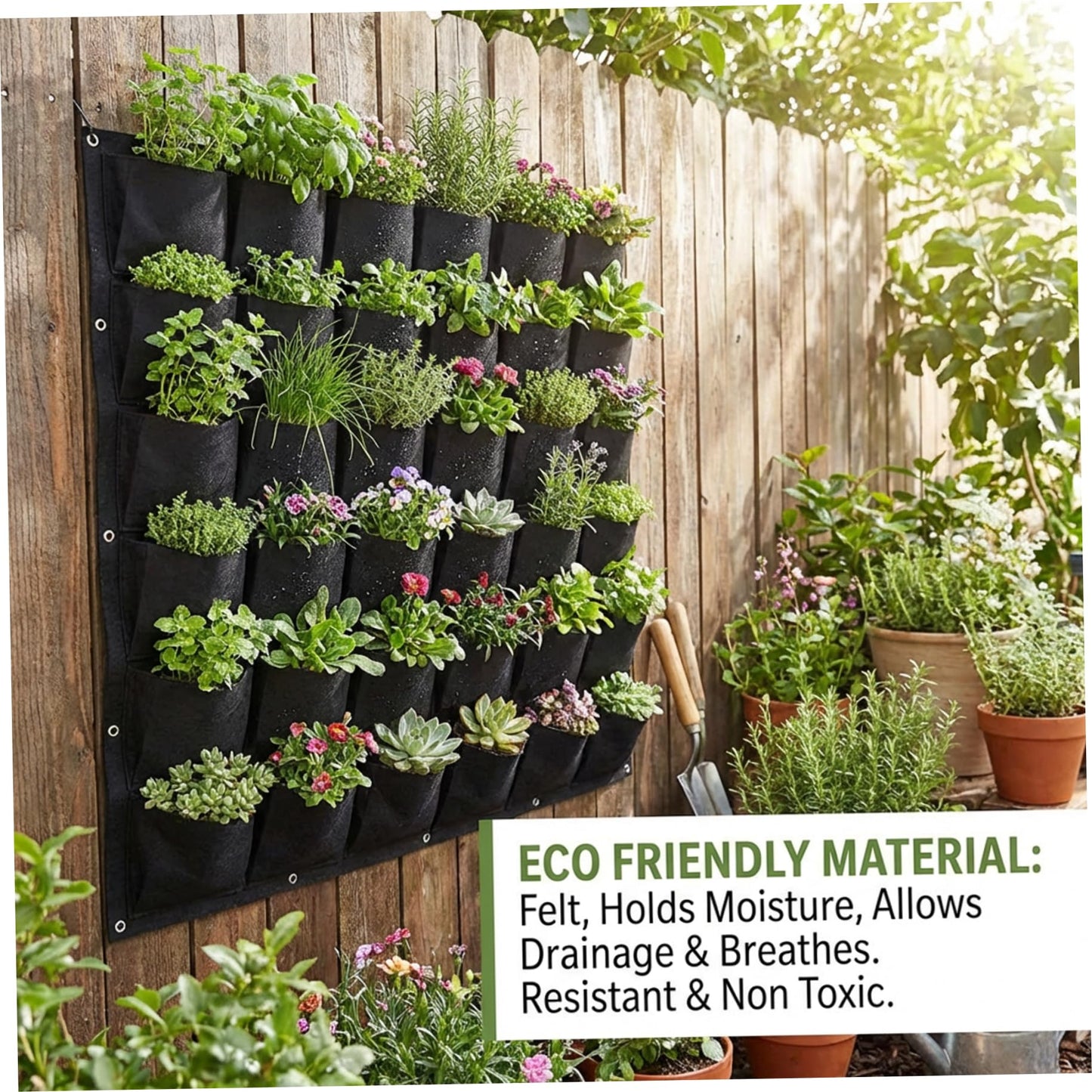 Ginwrek Wall Planter Vertical Garden Planter with 36 Pockets, Living Wall for Indoor Outdoor Use, Thick Non-Woven Fabric Planting Bag (Black, 39.4"x39.4")