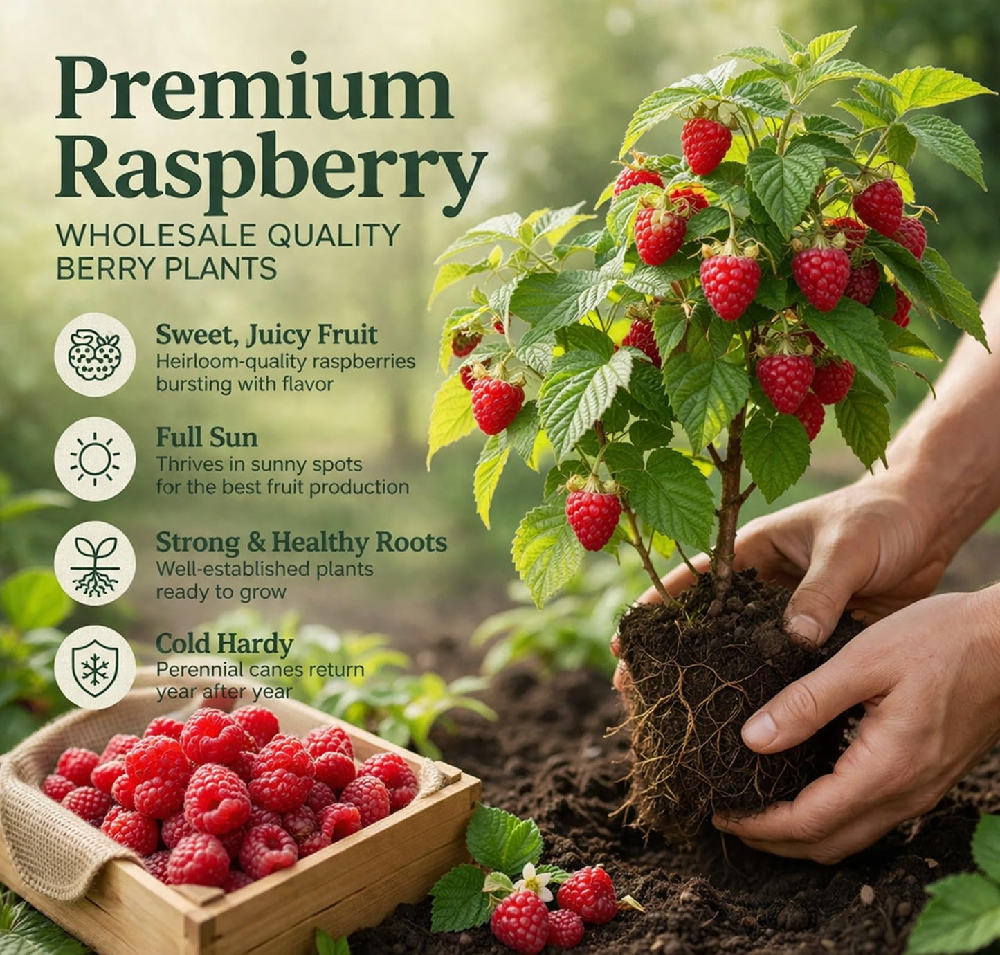 Live Raspberry Plants for Planting – Premium Bare Root Berry Bushes – Sweet Red Raspberries – Cold Hardy, Fast Growing Fruit Plants for Outdoor Garden – High Yield Perennial Canes