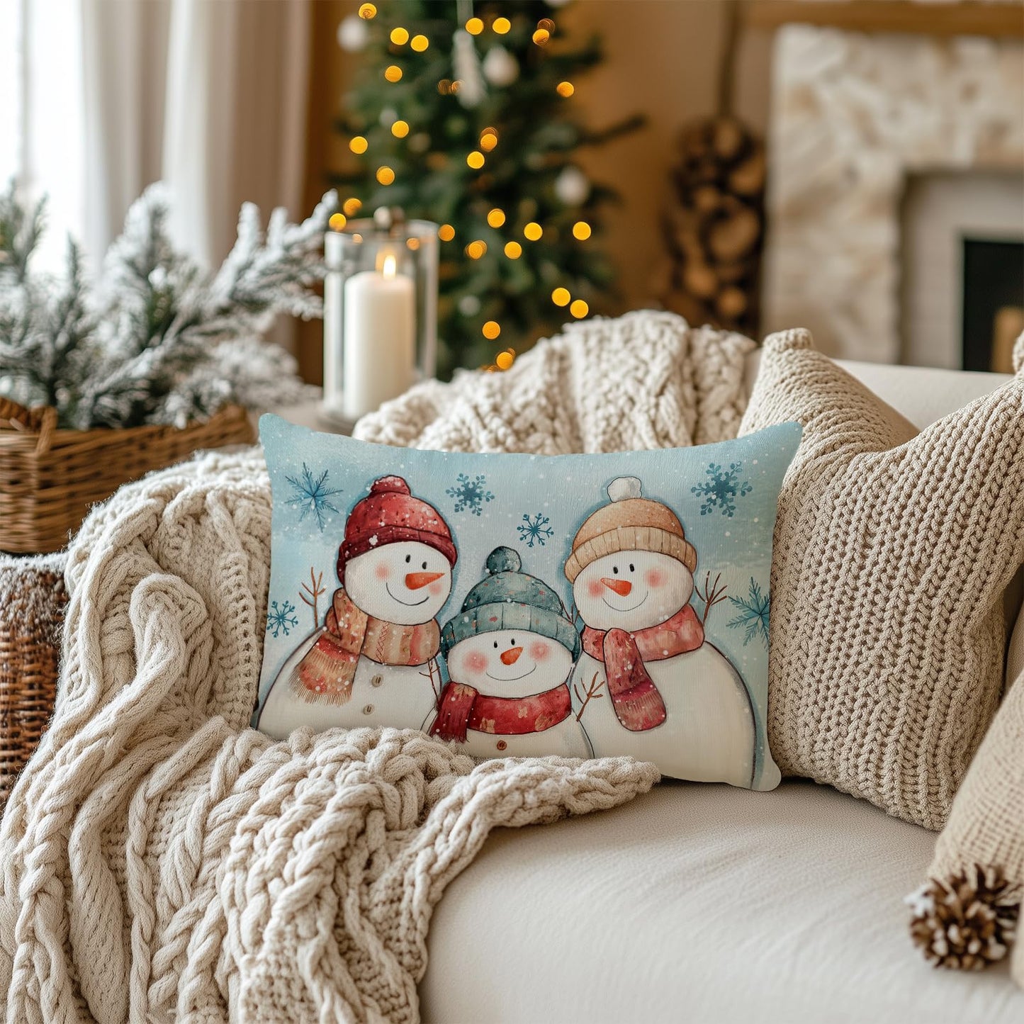AACORS Winter Pillow Cover 12x20 Inch Cute Snowman Snowflake Decoration Holiday Seasonal Farmhouse Pillow Case Decor for Home Sofa Couch (Blue) AA767-12