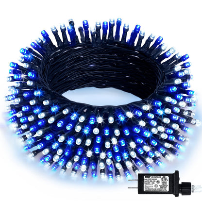 JMEXSUSS 66ft 200 LED Blue and White Outdoor Christmas String Lights, Expandable for Tree, Party, Home Decorations
