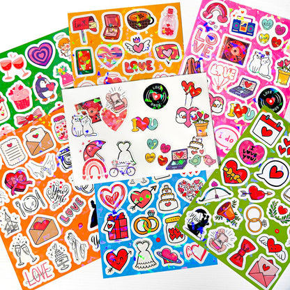 PartyGarden Wedding Love Stickers - 8 Sheets 160 Pcs for Kids Valentine's Day Anniversaries Bridal Shower Classroom Gift Exchange Scrapbook Bottle