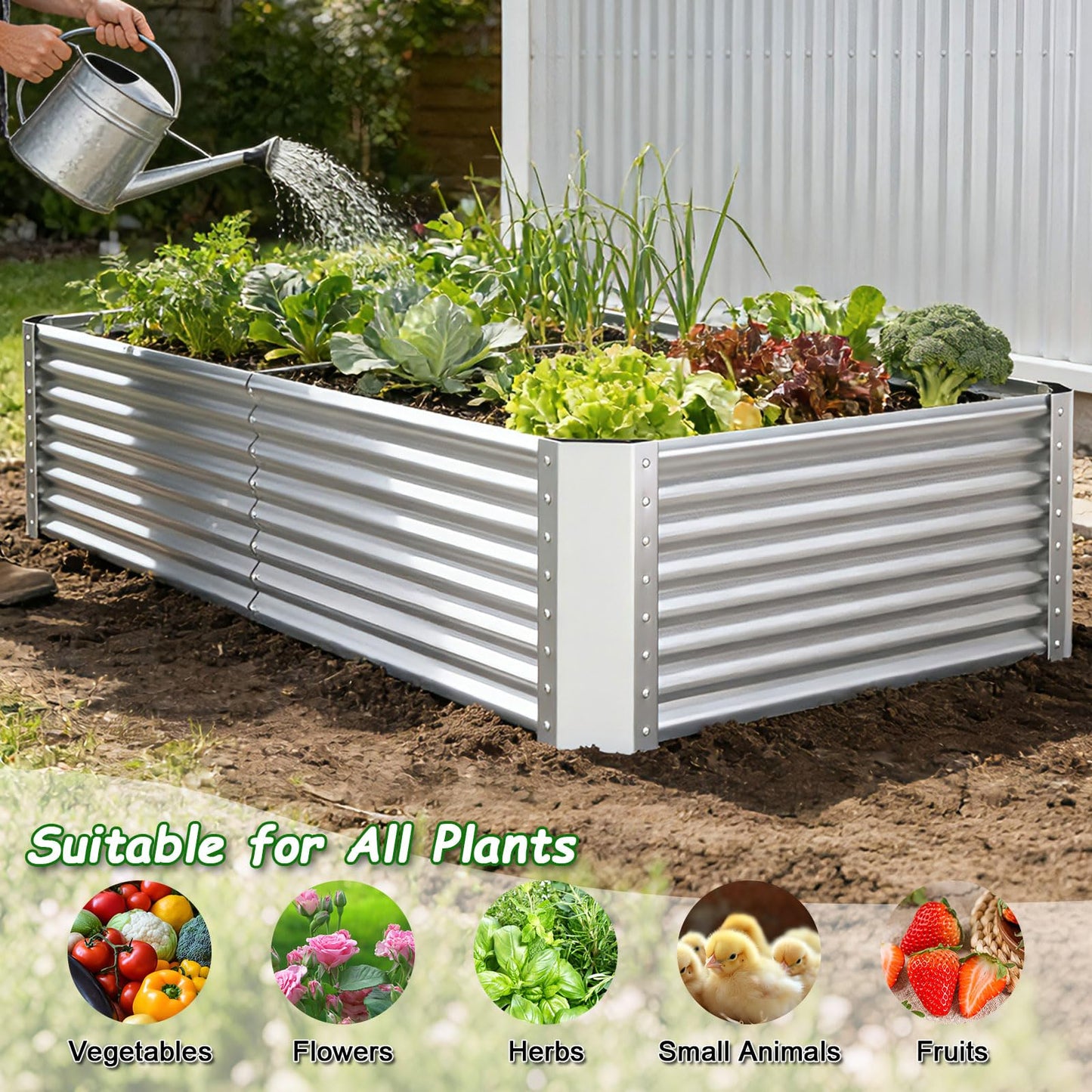 Tegarbed Tall Galvanized Raised Garden Bed Kit Outdoor Patio,6x3x2ft Large Rectangular Metal Planter Boxes,Deep Root Box Planter for Gardening, Vegetables, Flowers, Herbs, 1 Pack, Silver