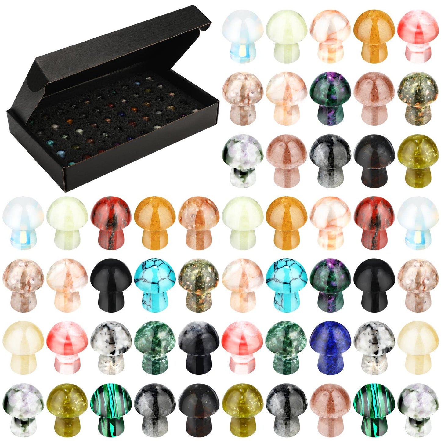 Fumete 50 Pcs Crystal Mushroom Sculpture Decor Bulk Cute Mini Mushroom Crystals Hand Carved Polished Healing Mushroom Shape Crystals Gemstone Mini Quartz Mushroom for Witchcraft Supplies Meditation