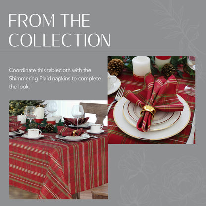 Elrene Home Fashions Shimmering Plaid Holiday Fabric Tablecloth, 60" x 120", Red
